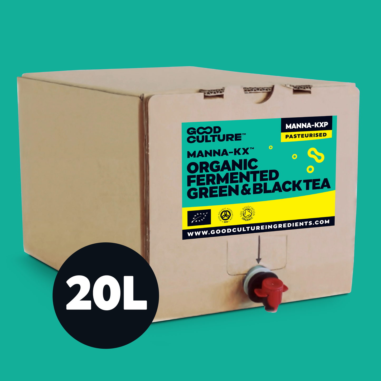20 Litres of Manna-KX - Pasteruised Premium Green & Black Tea Kombucha  – Makes 600 Litres