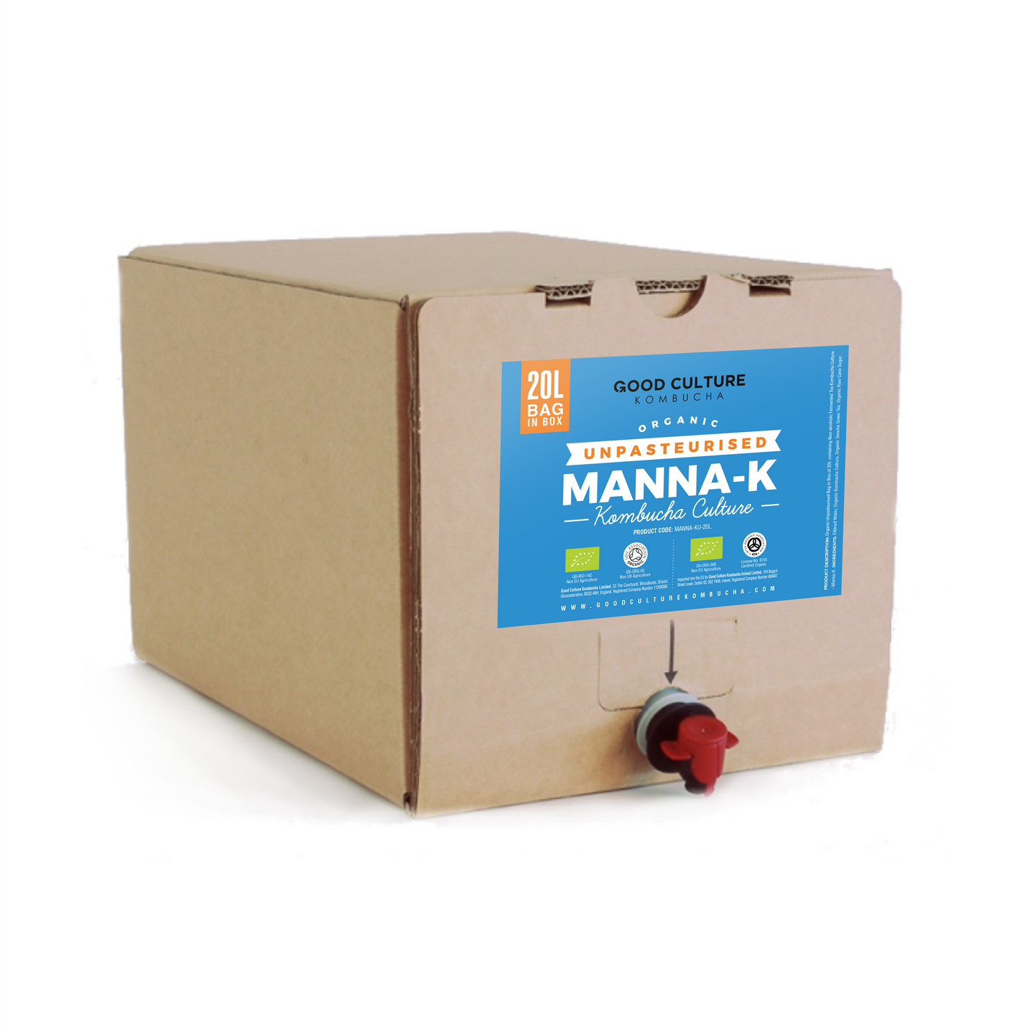 20 Litre Unpasteurised Manna-K - Green Tea Kombucha – Makes 400 Litres